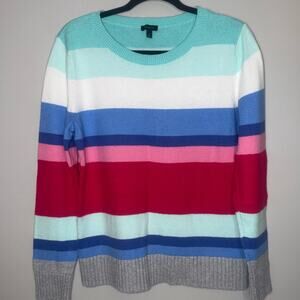 Talbots Womens Size Medium Multi Color Block Cotton Soft Sweater pink blue green